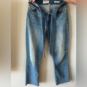 Frame Le High Straight Tie Waist Jeans Raw Hem High Rise Ankle Med Wash